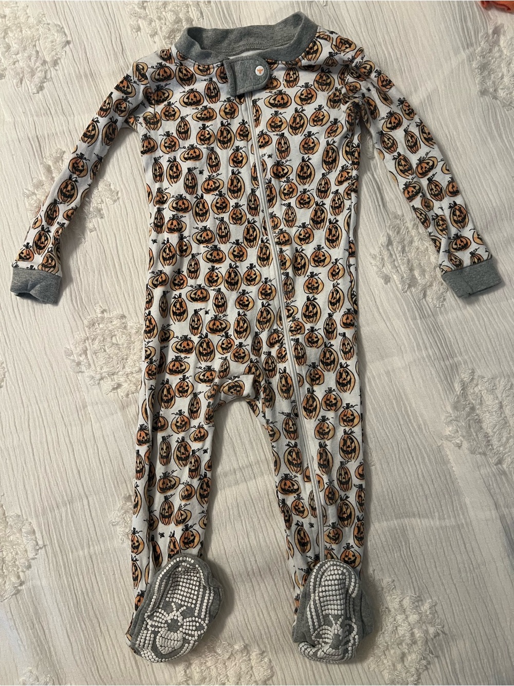 Burt's Bees Baby Gray Footed One-Piece with Orange Pumpkin Pattern